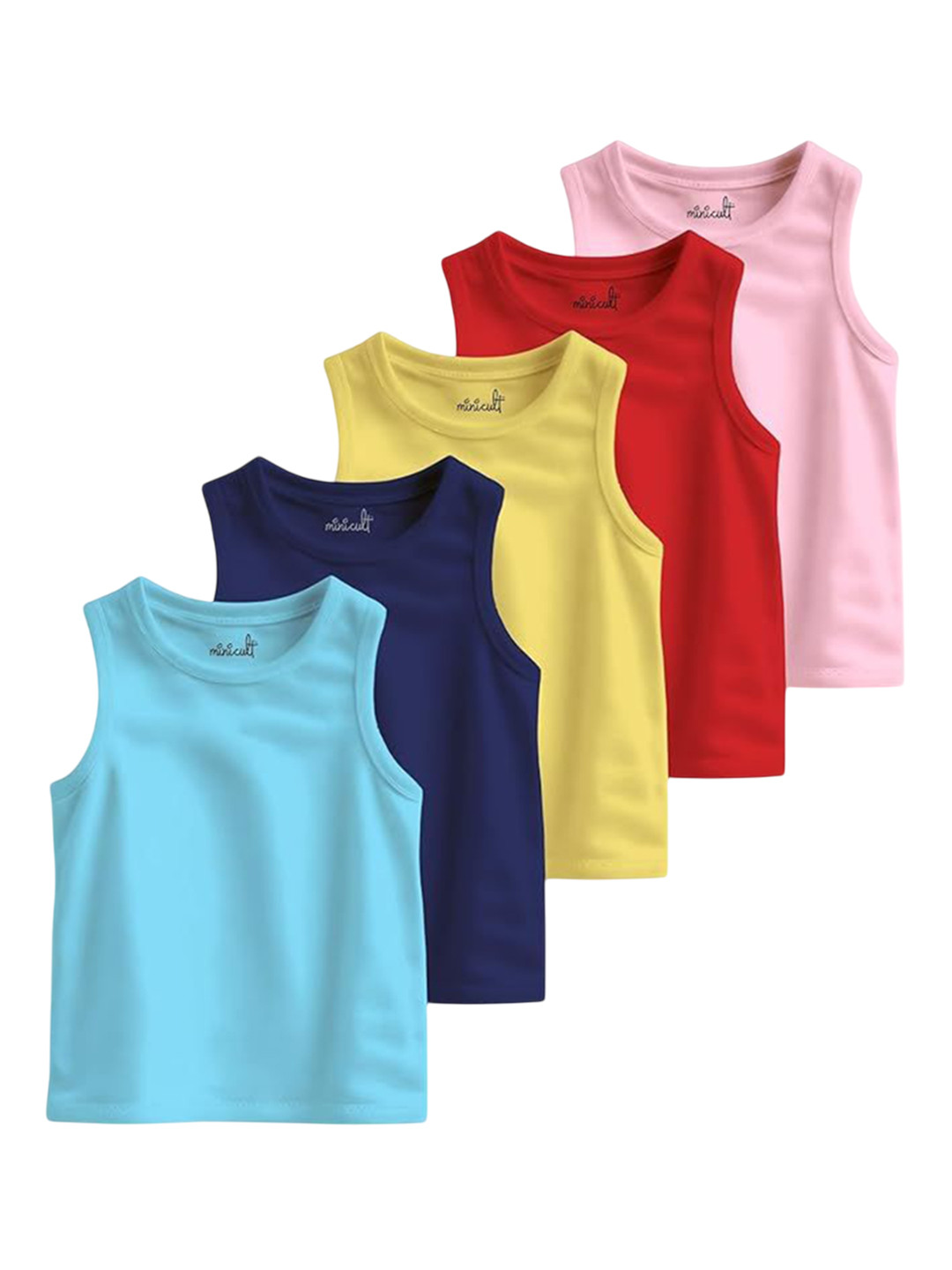 x2o Kids Pack Of 5 Pure Cotton Basic Vests VST_PT_E005_19_P5