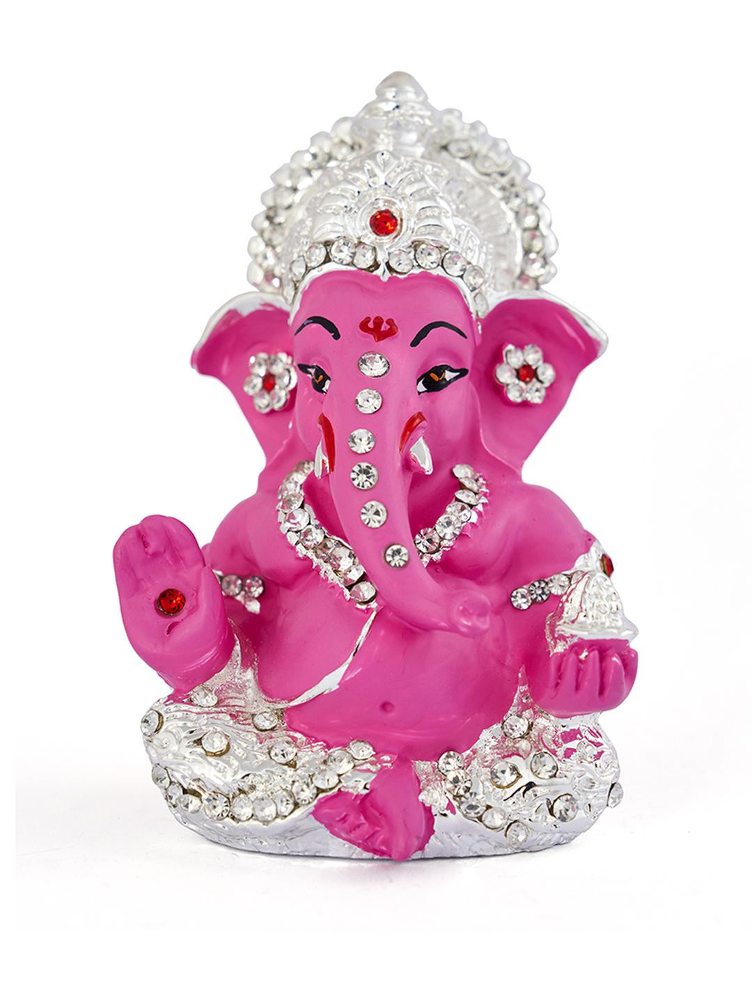 Kulin Resin Pink Ganesh Idol with Silver Crown