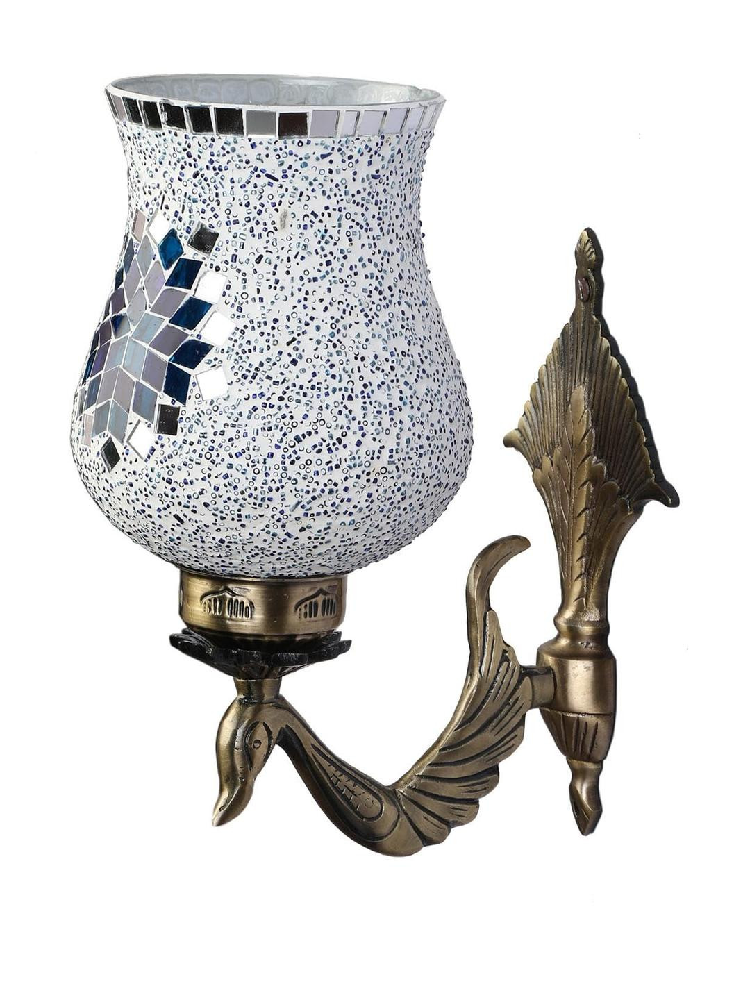 Somil Premium Designer Glass Wall / Night Lamp  Elegant & Stylish Dcor Accent for Modern Interiors, color- Blue, White, Size:- 25 X 30 X 38 CM