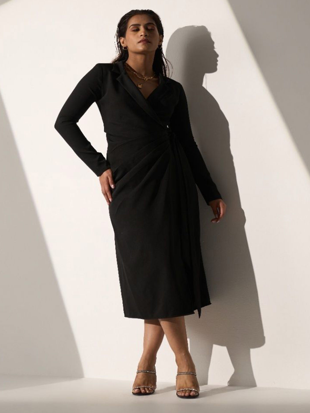 Myclo Women Exquisite Look Crepe Midi Wrap Blazer Dresses