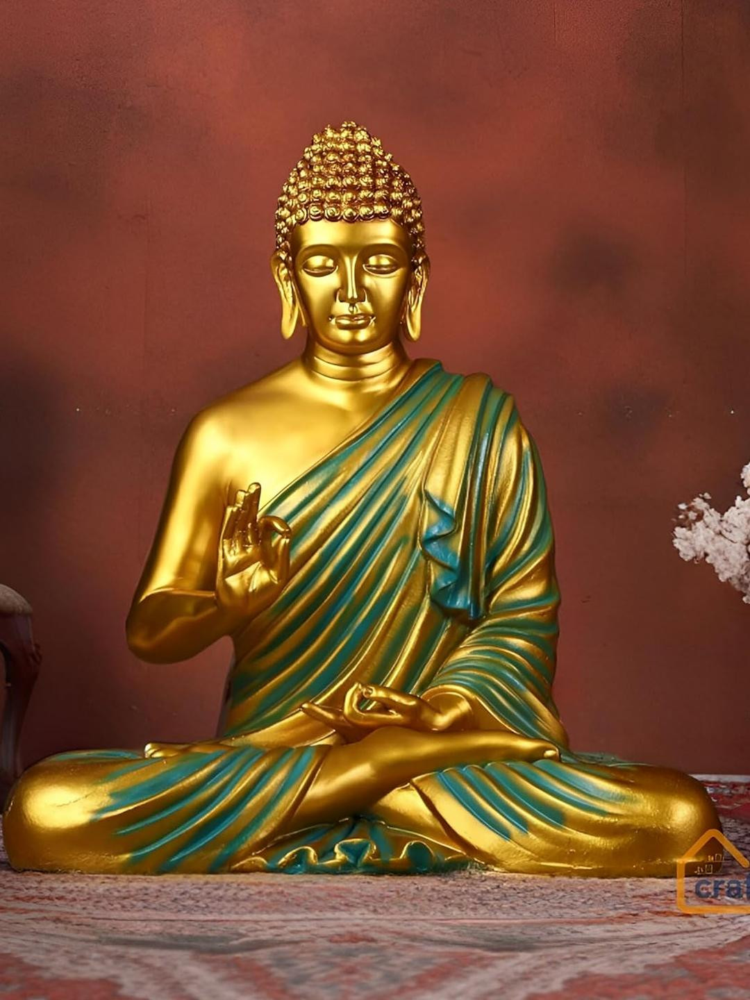 CraftEstate Gold Green Toned Buddha Figurine Showpiece