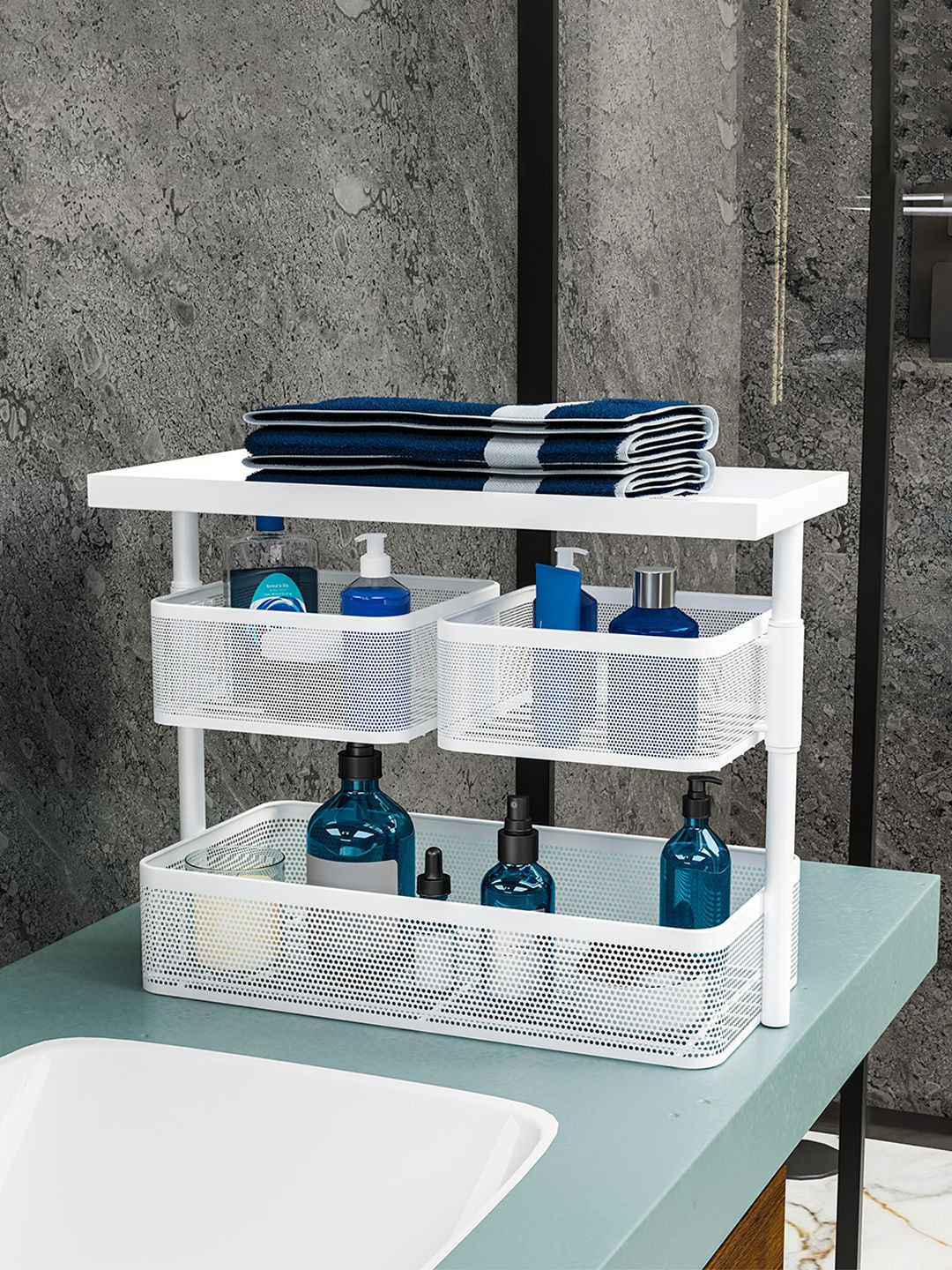 Kuber Industries White 3 Tier Bathroom Rack Organiser Stand