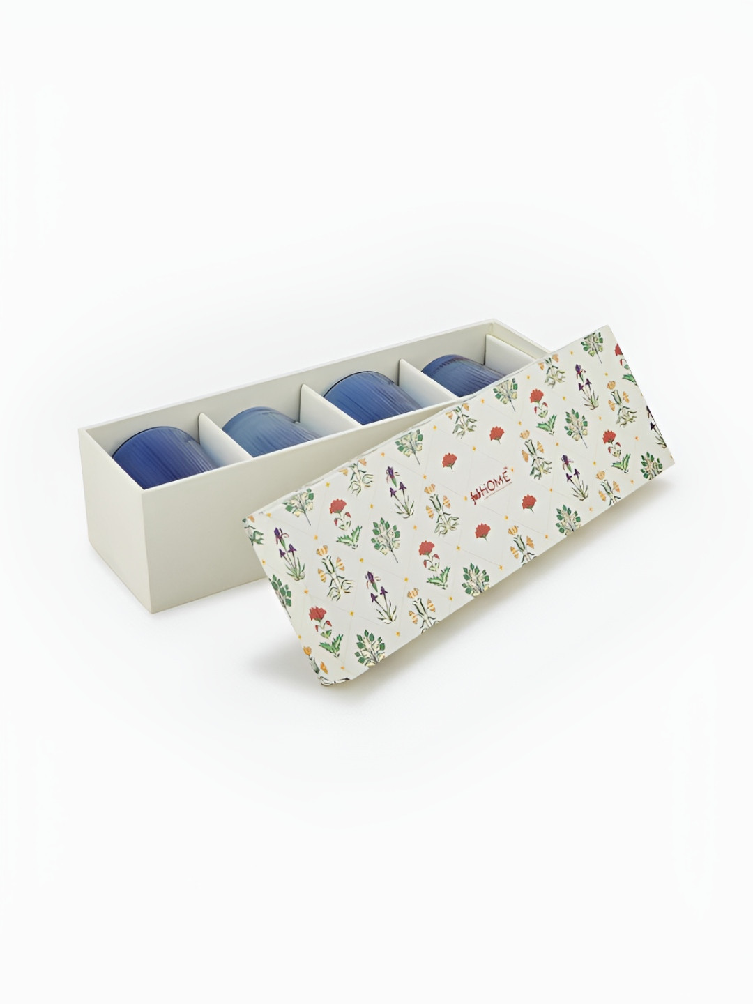 Fabindia Hamza Blue 4 Pieces Textured Glass Water Glasses