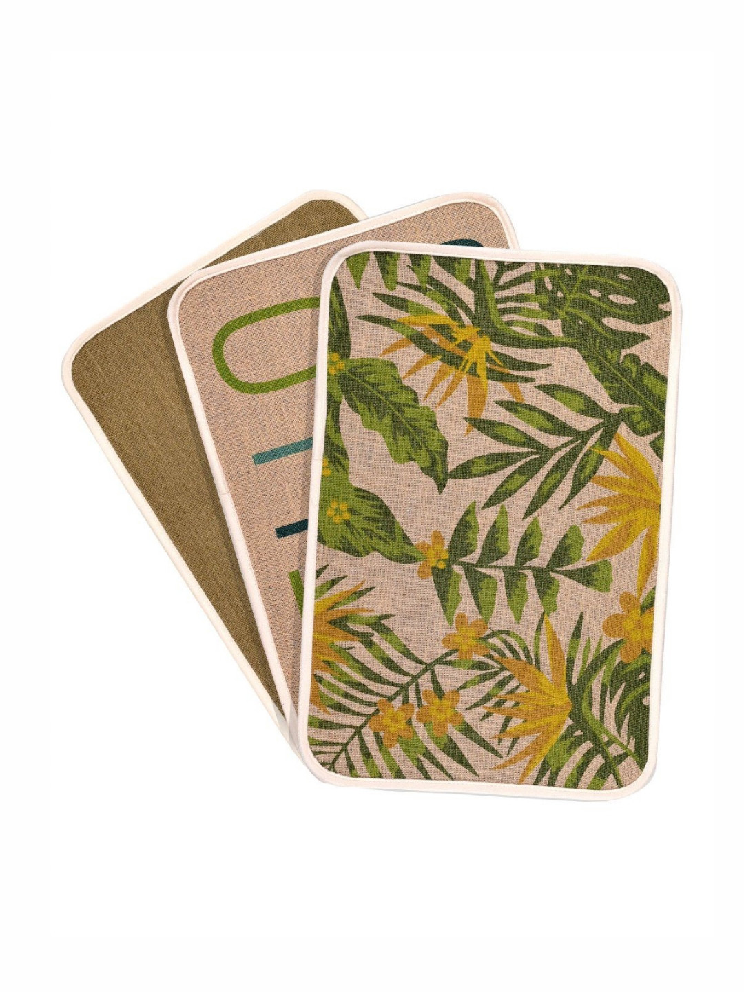 Saral Home Pack Of 3 Green & Brown Tropic Printed Jute Anti-Skid Doormats