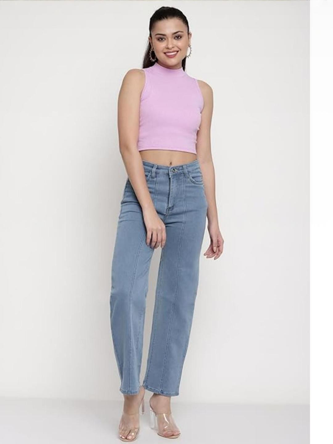 Lavender High Neck Ribbed Crop Top