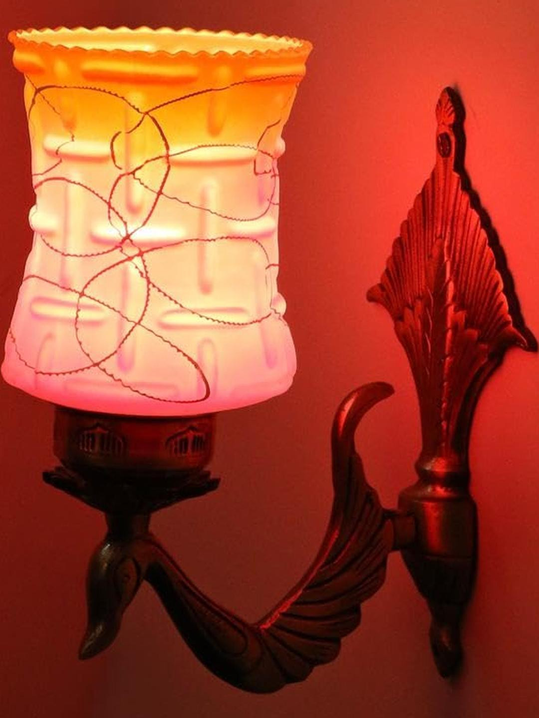 Somil Premium Designer Glass Wall / Night Lamp  Elegant & Stylish Dcor Accent for Modern Interiors, Color- Pink, Yelow, Size:- 23 X 28 X 34 CM