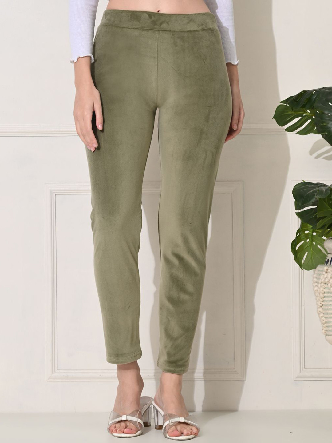 Brainbees Velvet Mid-Rise Ankle-Length Leggings