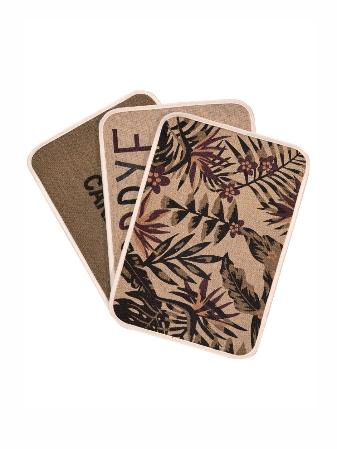 Saral Home Pack Of 3 Grey & Brown Tropic Printed Friendly Jute Anti-Skid Doormats