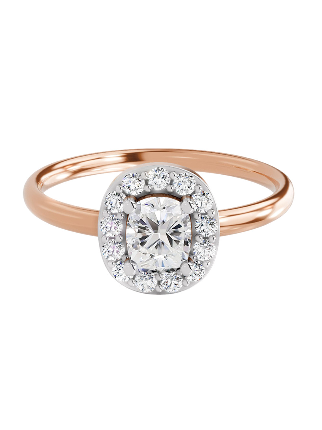 Sparkles 14K Rose Gold Lab Grown Diamond 0.7 Carat Cushion & Round Shape Diamond Ring