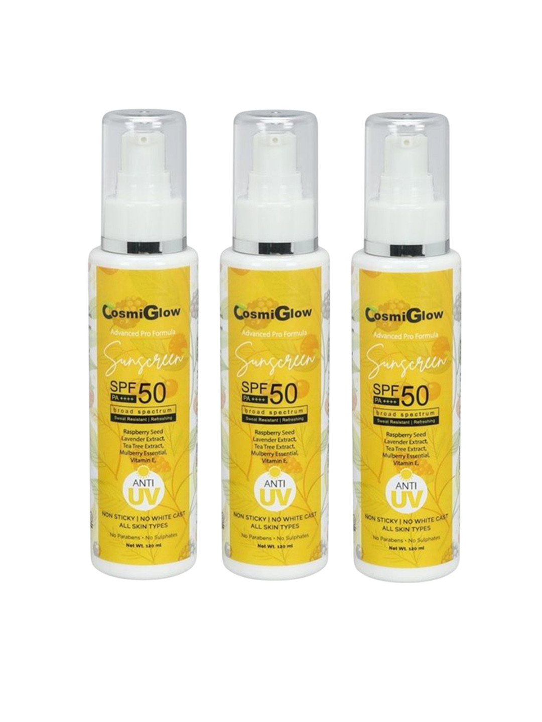 COSMIGLOW Set Of 3 Advanced Pro Formula Sunscreen With Vitamin E & SPF 50 PA+++ 120ml Each