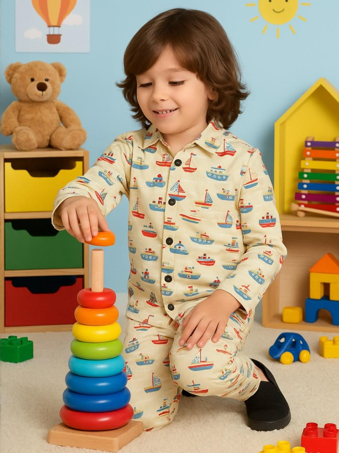 LEE BONEE Unisex Kids Printed Shirt with Pyjamas