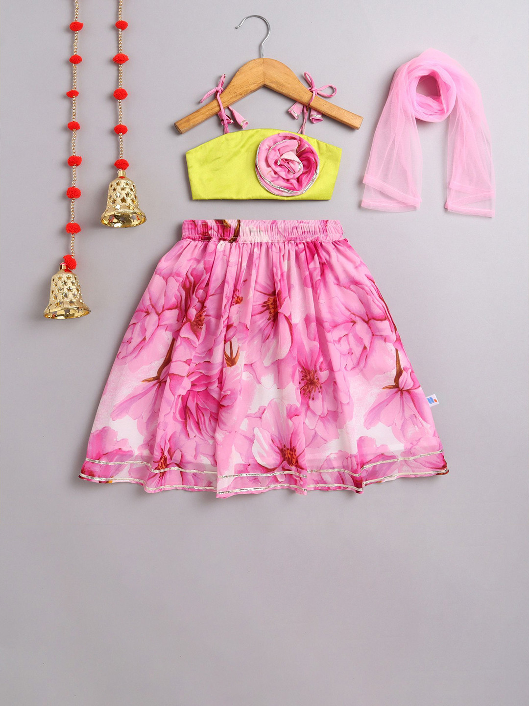 MANY FROCKS & Girls Floral Printed Ready to Wear Lehenga With Blouse And Dupatta