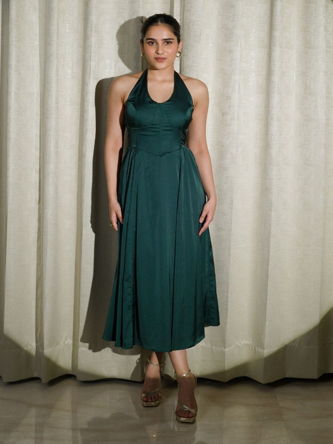 Myclo Queenly Bliss Women Halter Neck Satin Corset Dress