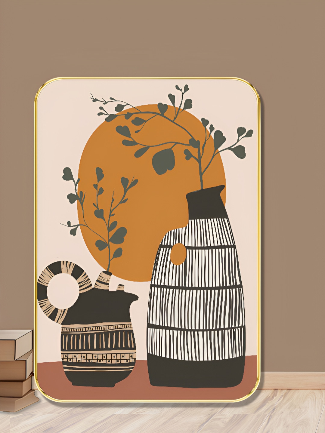 Livin'luxe Brown & Grey Boho Abstract Vase Wall Art