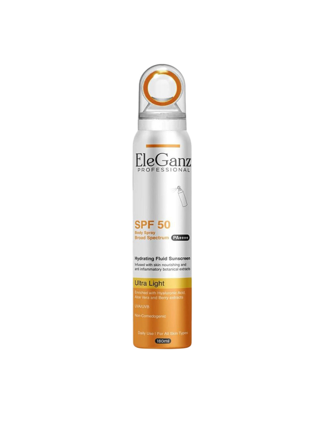 EleGanz Professional Hydrating Fluid Sunscreen Spray SPF 50 With Hyaluronic Acid - 180 ml