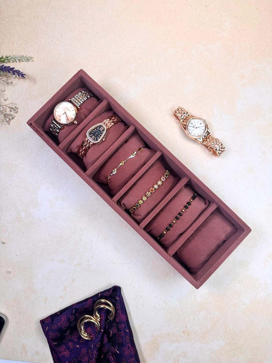 La Trove 6 Slot Watch Organizer Sleek Tray