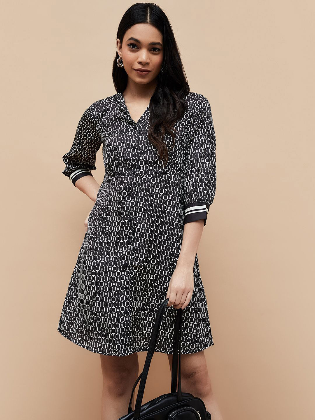 CODE by Lifestyle Women Abstract Print Cuffed Sleeves Shirt Styel Dress