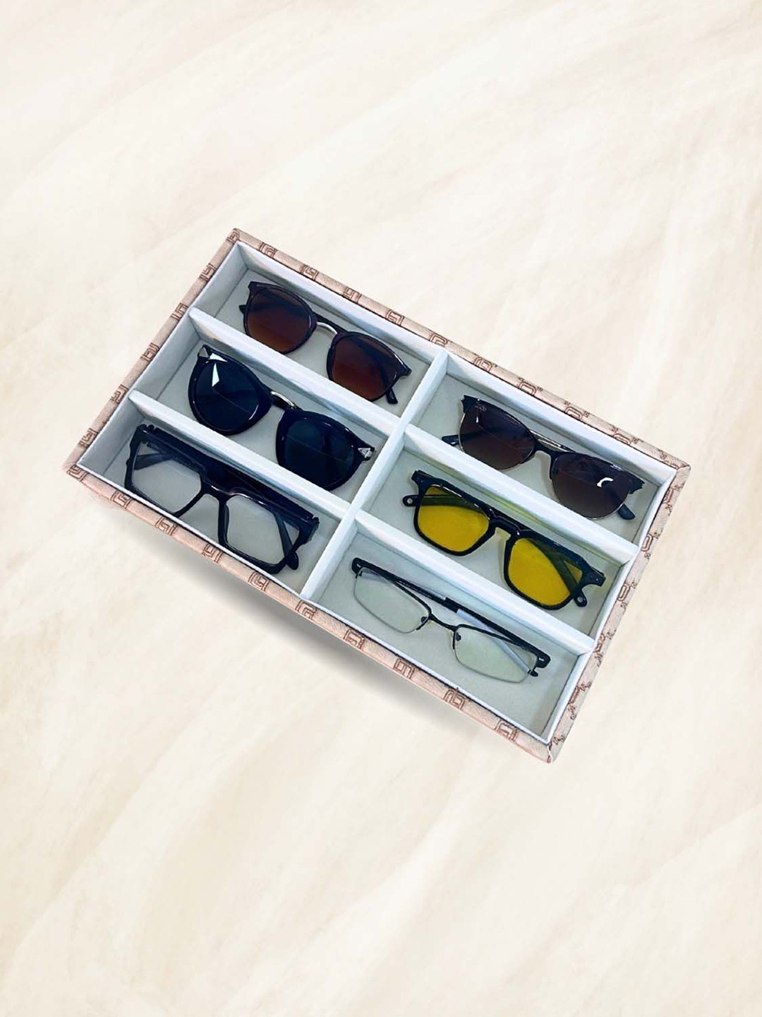 La Trove 6 Slot Chamapagne Leather Multi-Utility Sunglass Organiser Closet Tray