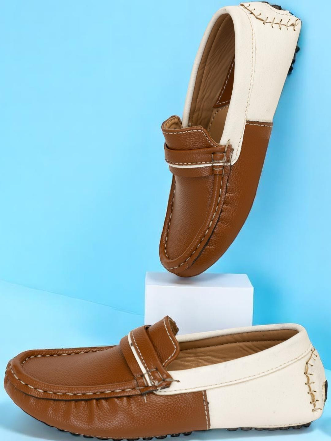 Freeplay Boys Brown And White Casual Smart Slip-On Loafers