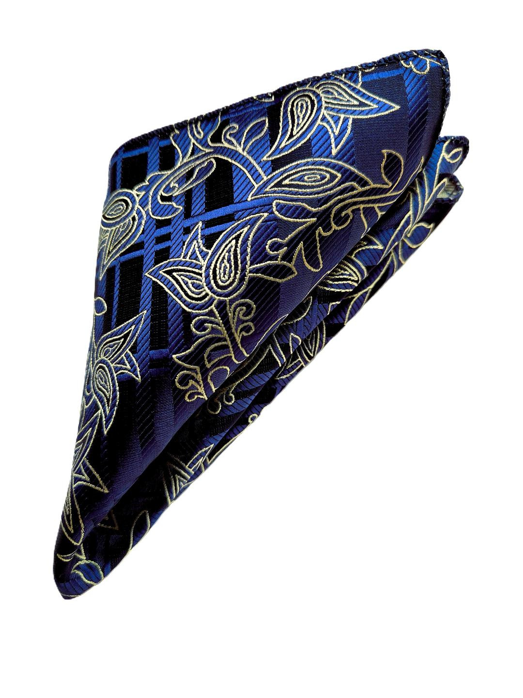 VOICI Men Blue With Gold Printed Pocket Squares