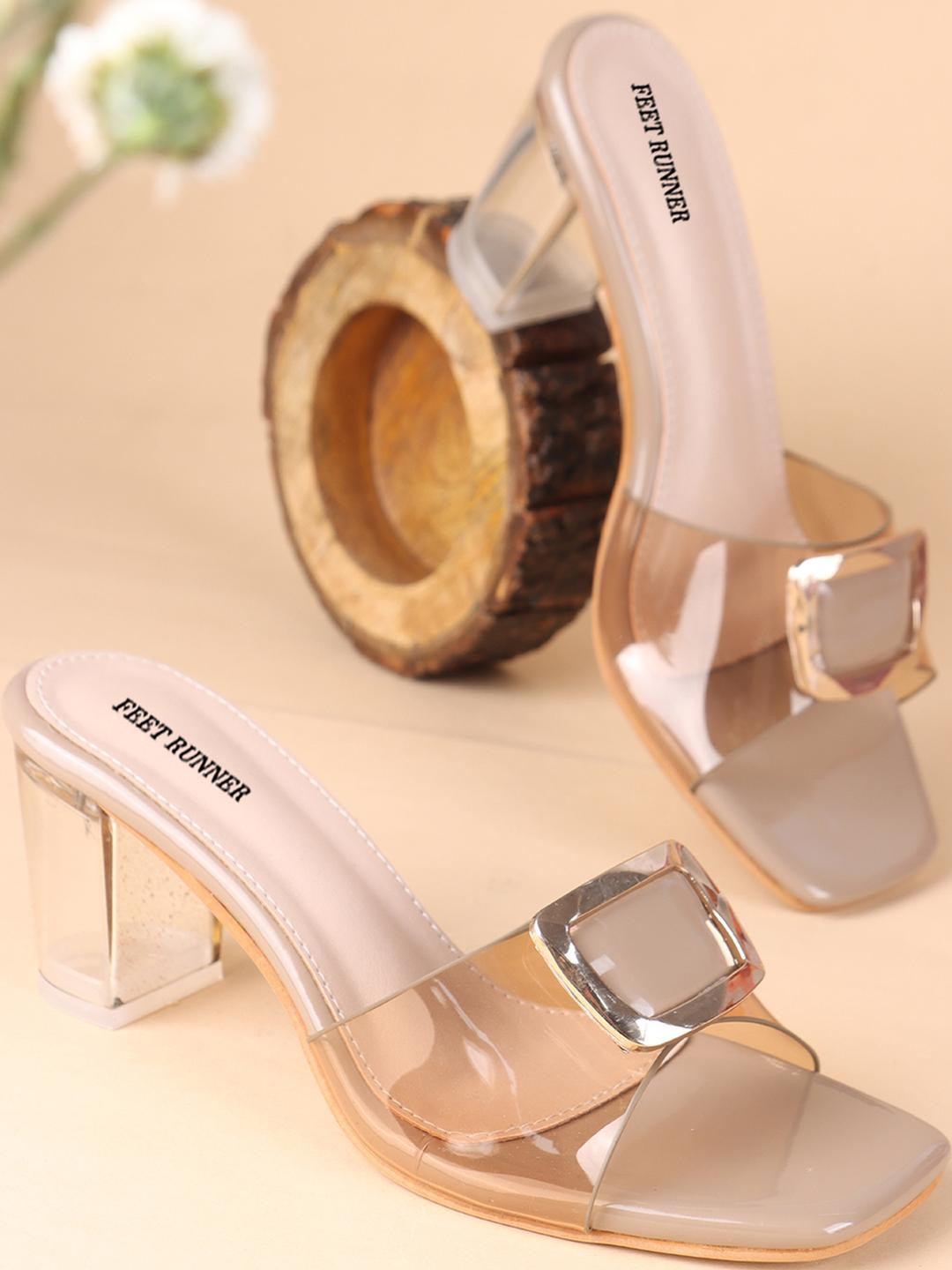 FEET RUNNER Beige Party Block Peep Toes