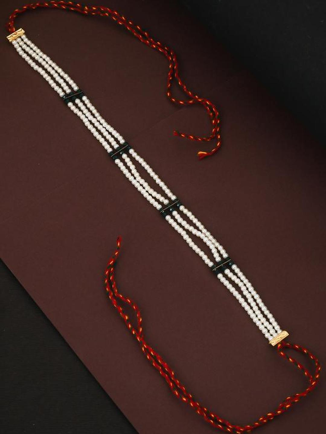 flying beads Women Red And White Beaded Studded Rajasthani Matha Patti Head Jewellery