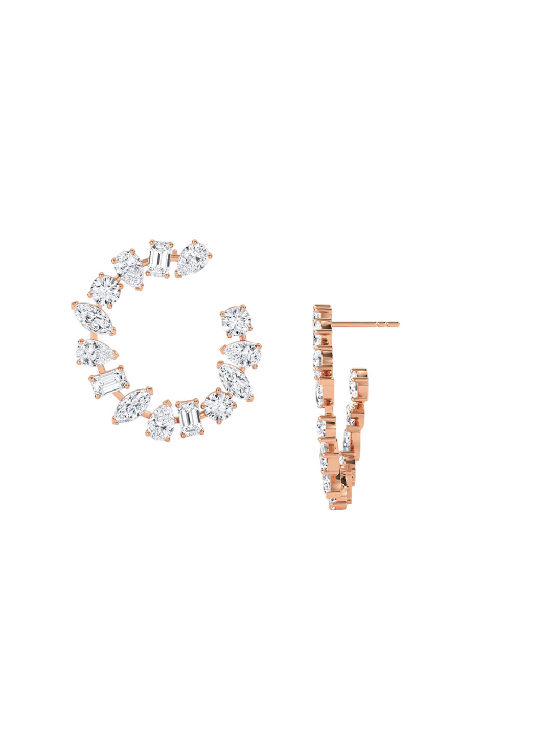 LUNA Women Rose Gold Lab Grown Diamond Hoop & Huggie Earrings I 14 kt