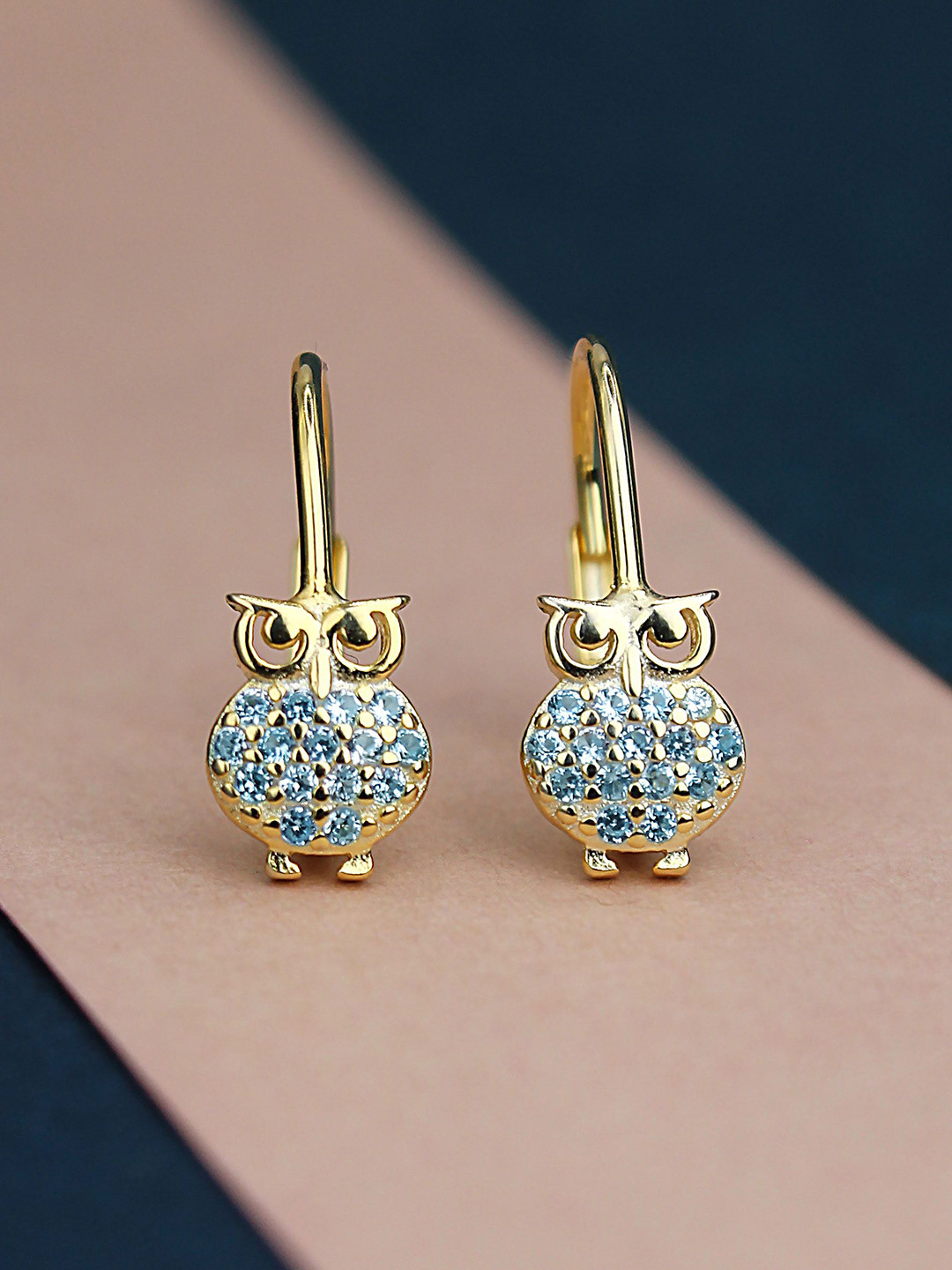 DEVASHREE 925 Sterling Silver Rhodium-Plated Owl CZ Studded Shaped Hoop Earrings