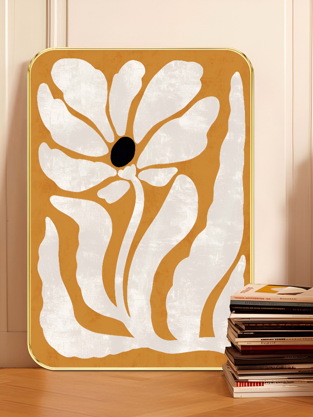 Livin'luxe White & Orange Colored Floral Printed Wall Art