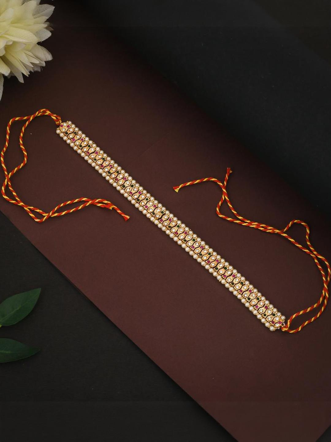 flying beads Gold-Plated Pearls Studded Matha Patti Head Jewellery