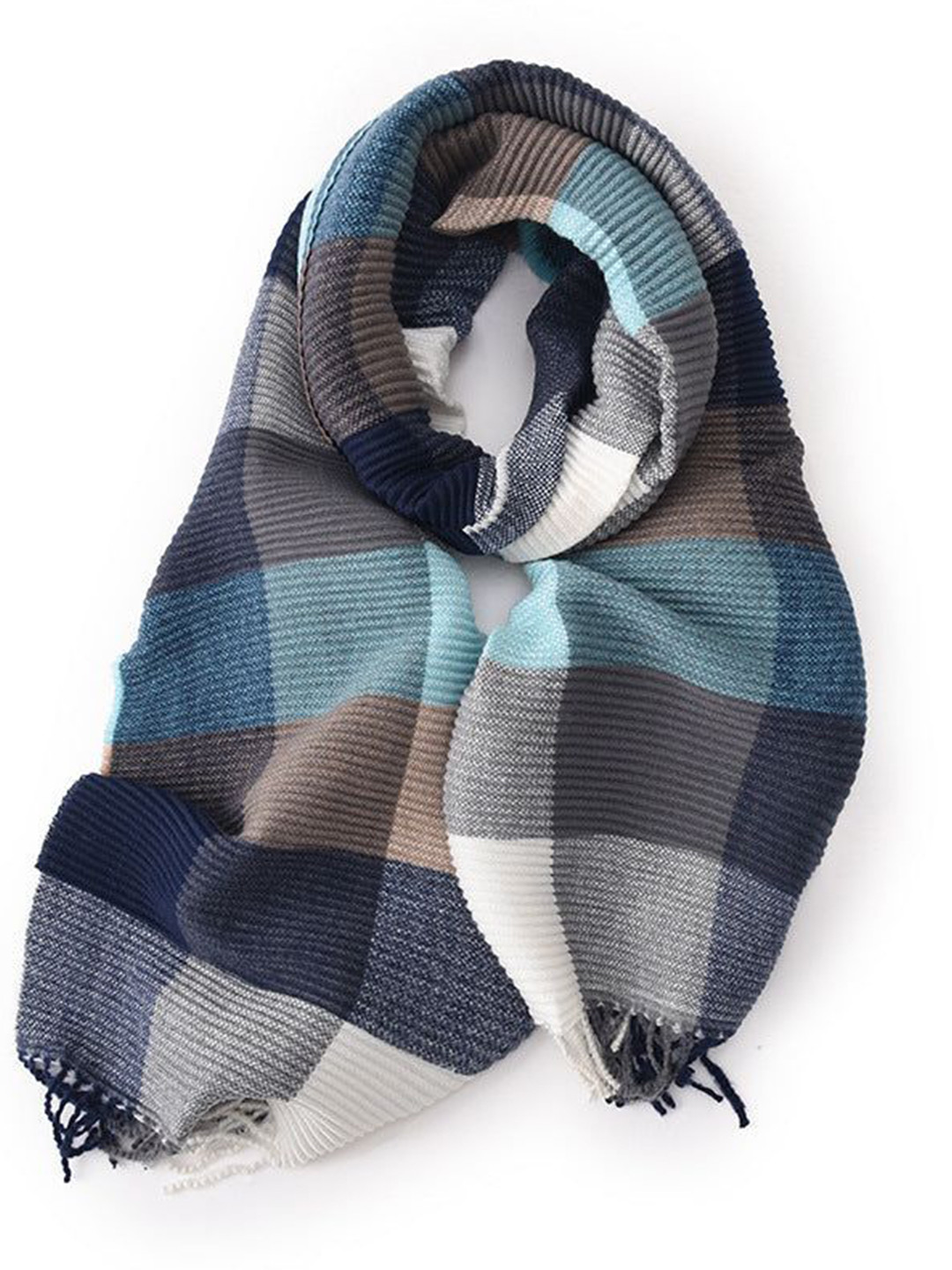 QUECY Women Checked Tasselled Borderd Stole