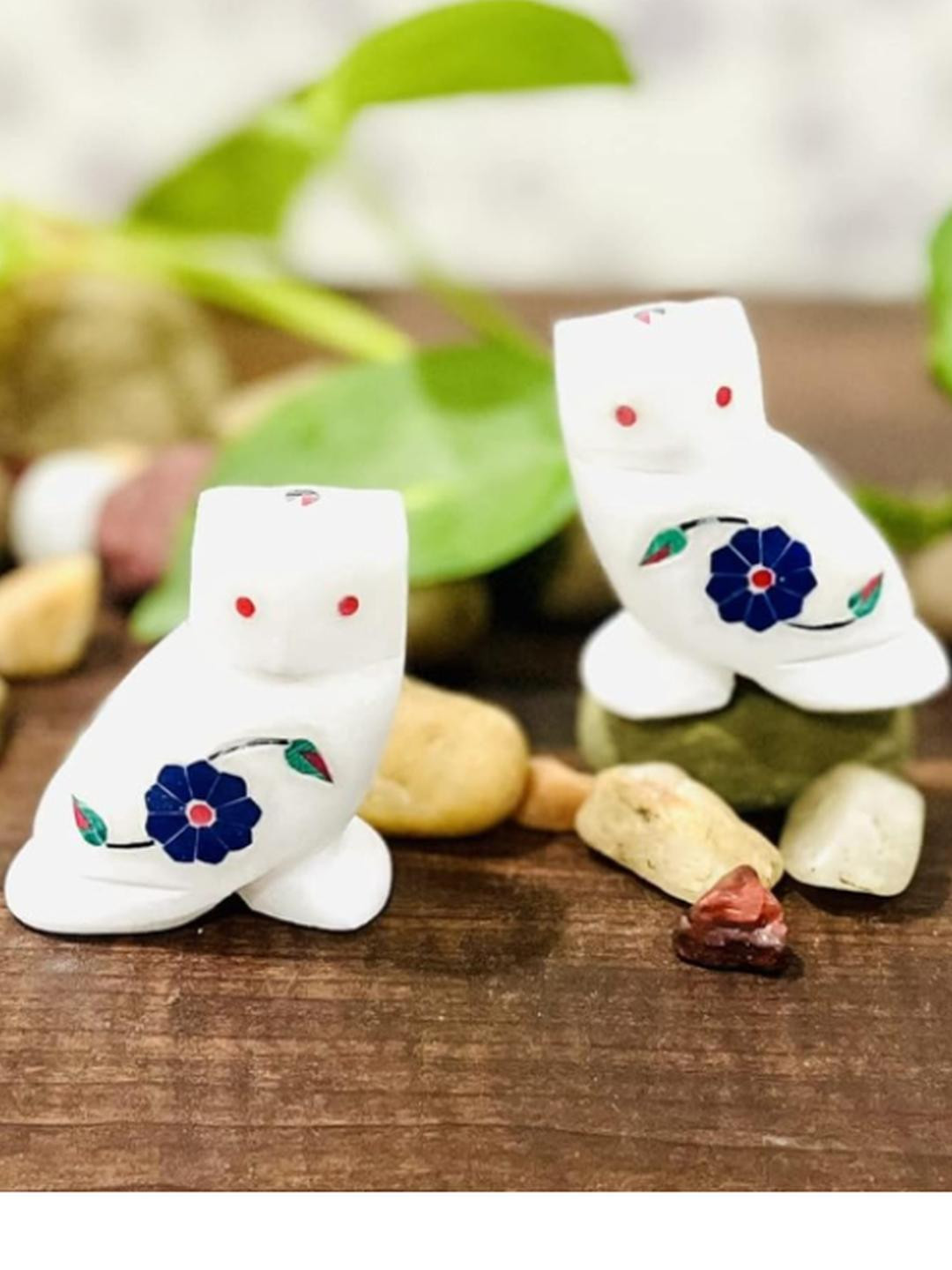 Altaica White Set of 2 Handcrafted Marble Decorative Owl Figurine