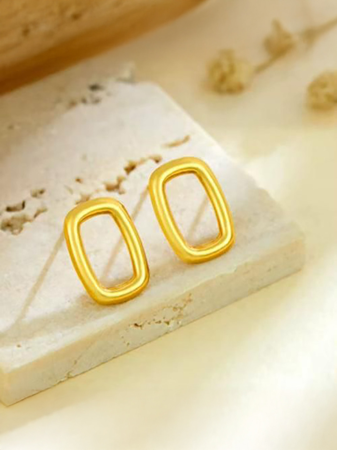 DressBerry Stainless Steel 18K Gold-Plated Square Shaped Studs