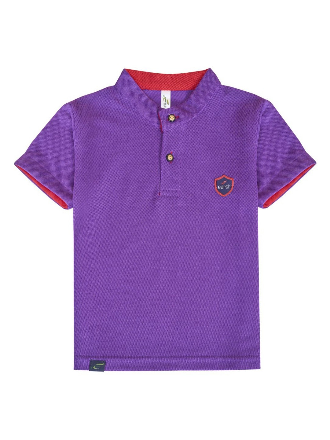 earth conscious Boys  Brand Logo Mandarin Collar Cotton T-shirt