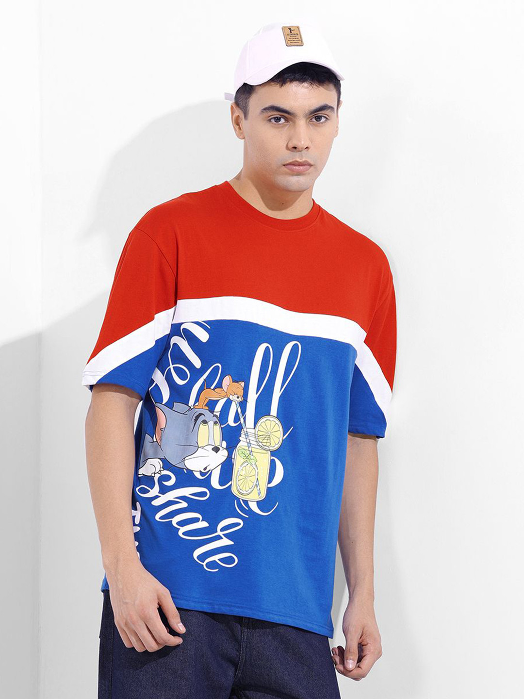 The Indian Garage Co Men Tom & Jerry Humour and Comic Printed Cotton Boxy T-shirt