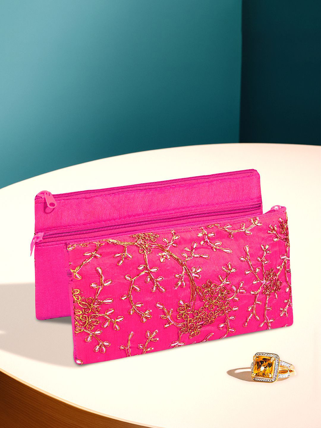 Kuber Industries Set Of 2 Floral Embroidery Purses Clutches