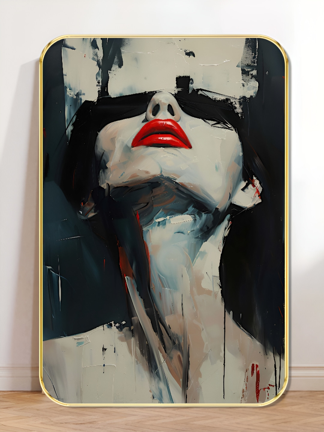 Livin'luxe Red & Grey Bold Abstract Woman Portrait Rectangle Wall Art