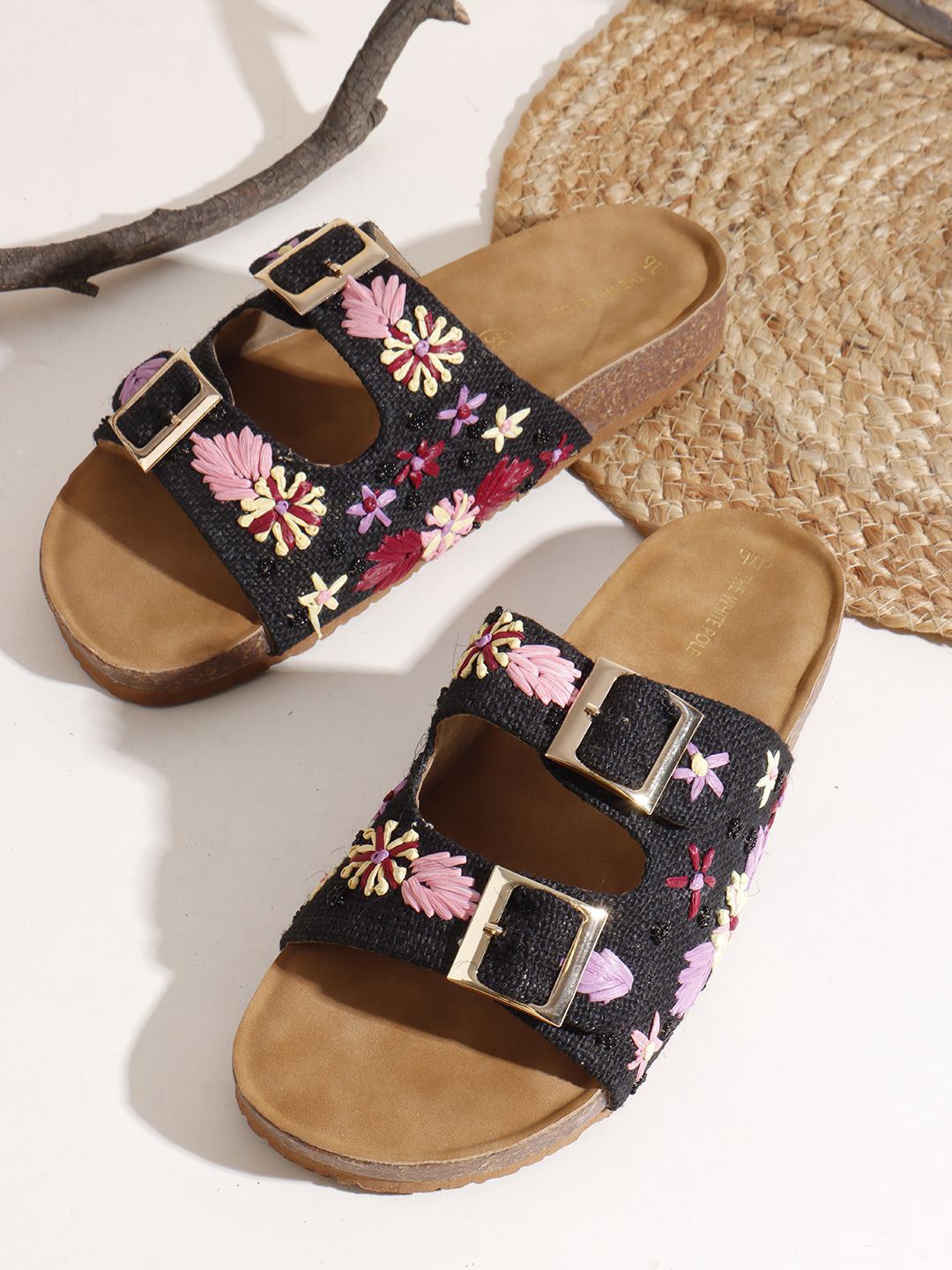 THE WHITE POLE Women Printed Open Toe Flats with Buckles