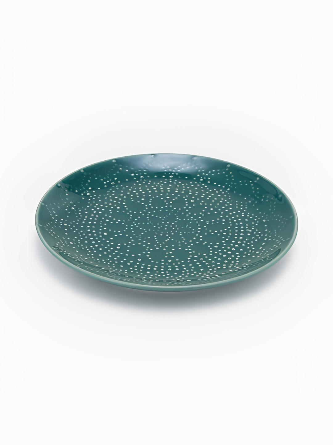 Fabindia Nafisa Teal Printed Matte Ceramic Dishwasher And Microwave Safe Plate