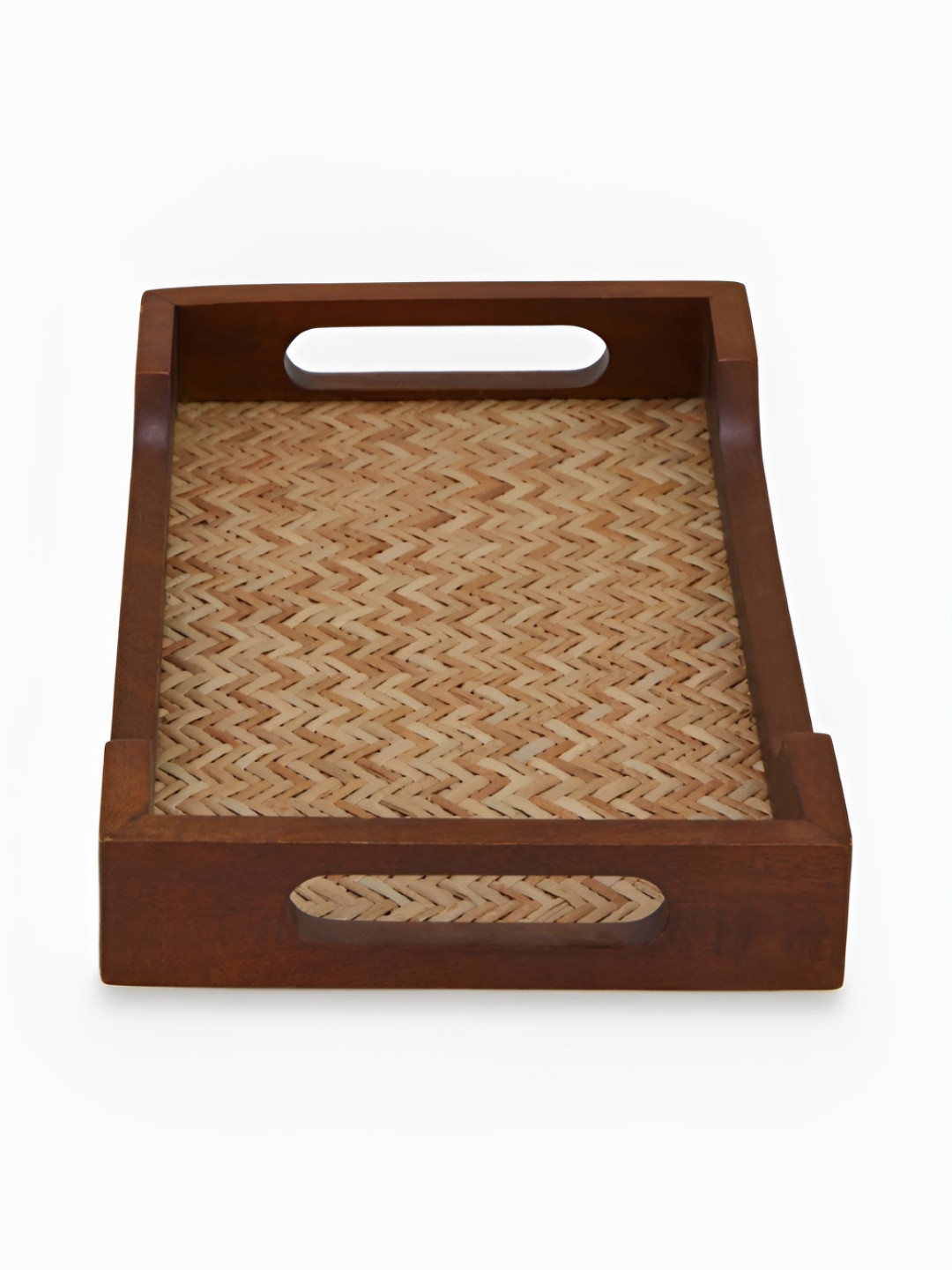 Fabindia Shital Brown And Beige Wooden Serving Tray