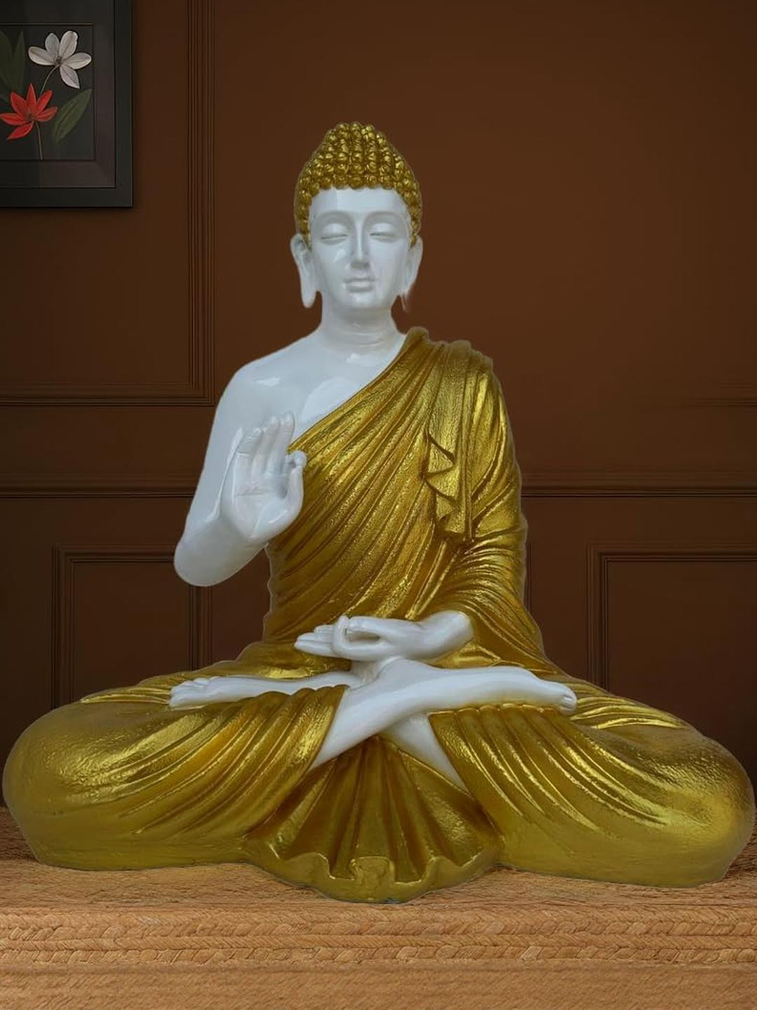 CraftEstate White And Gold-Toned Buddha Figurine Showpiece