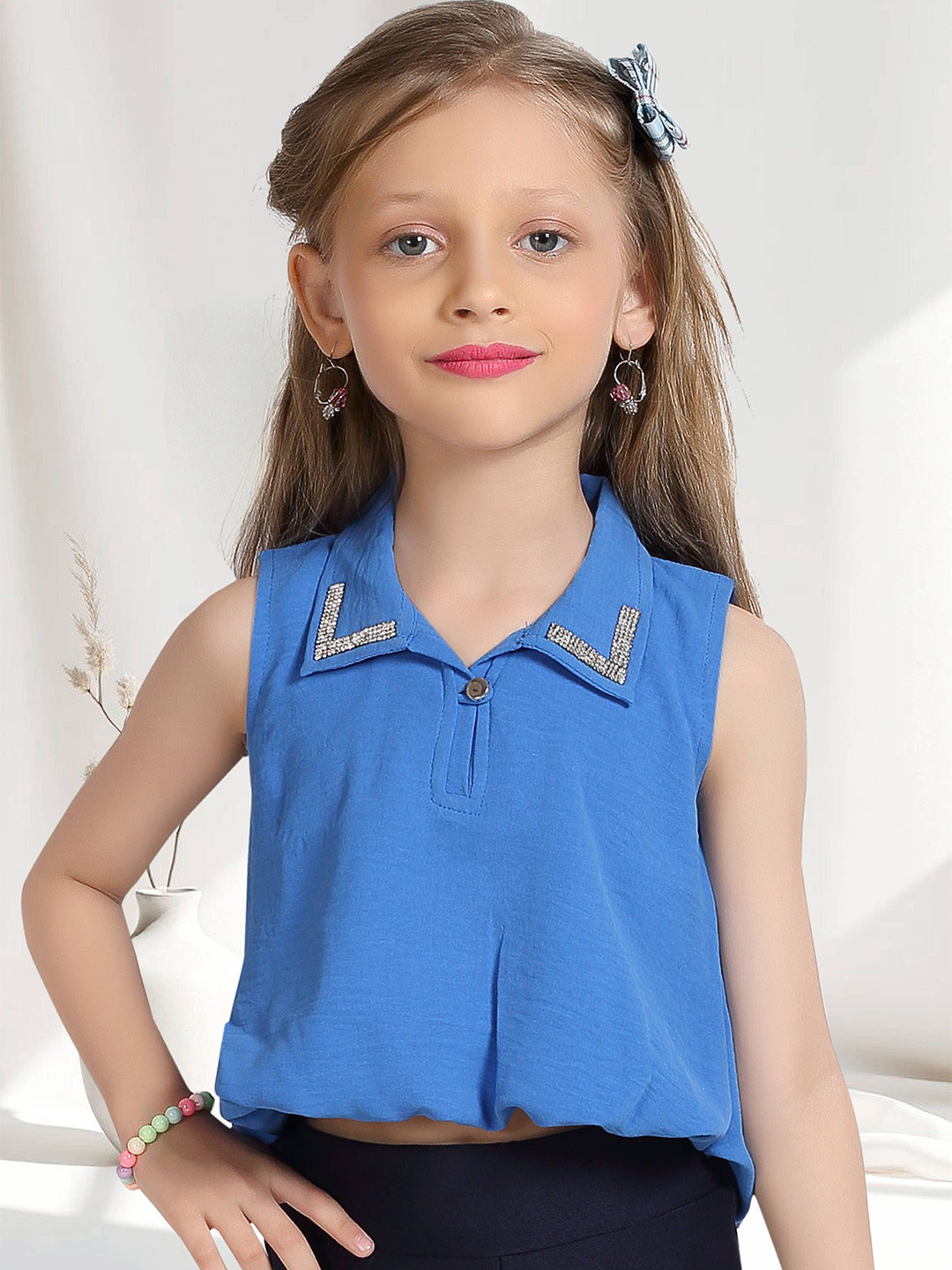 Lei-Chie Girls Embellished Blouson Crop Top