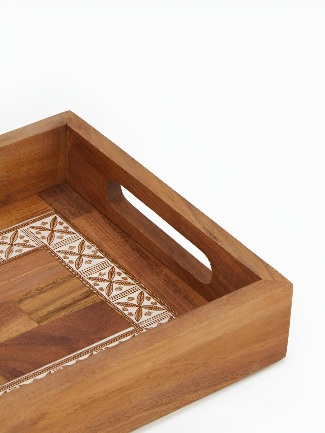 Fabindia Naksh Brown And White Wooden Serving Tray