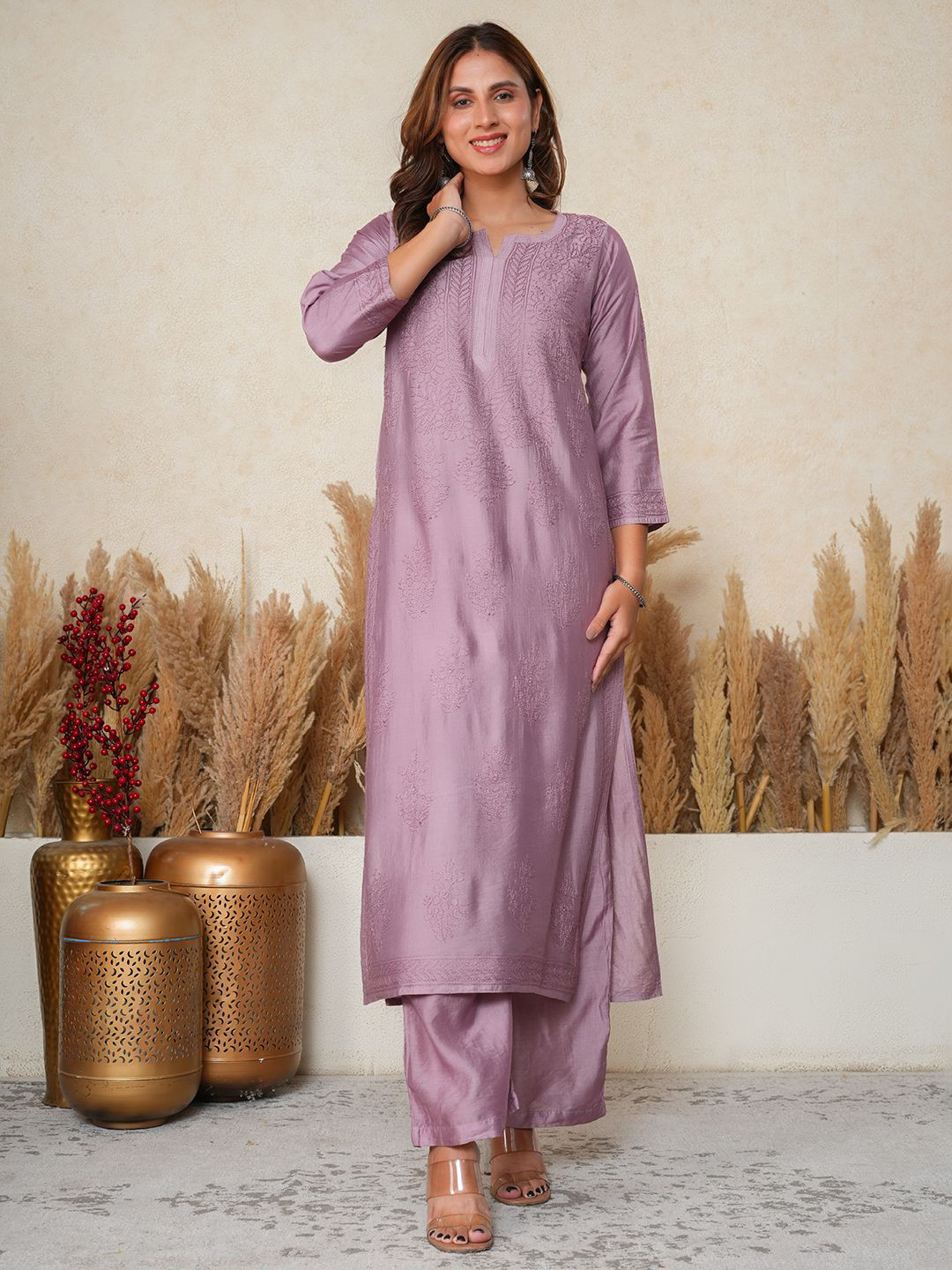 Hastya Kala Women Ethnic Motifs Embroidered Kurta with Palazzo