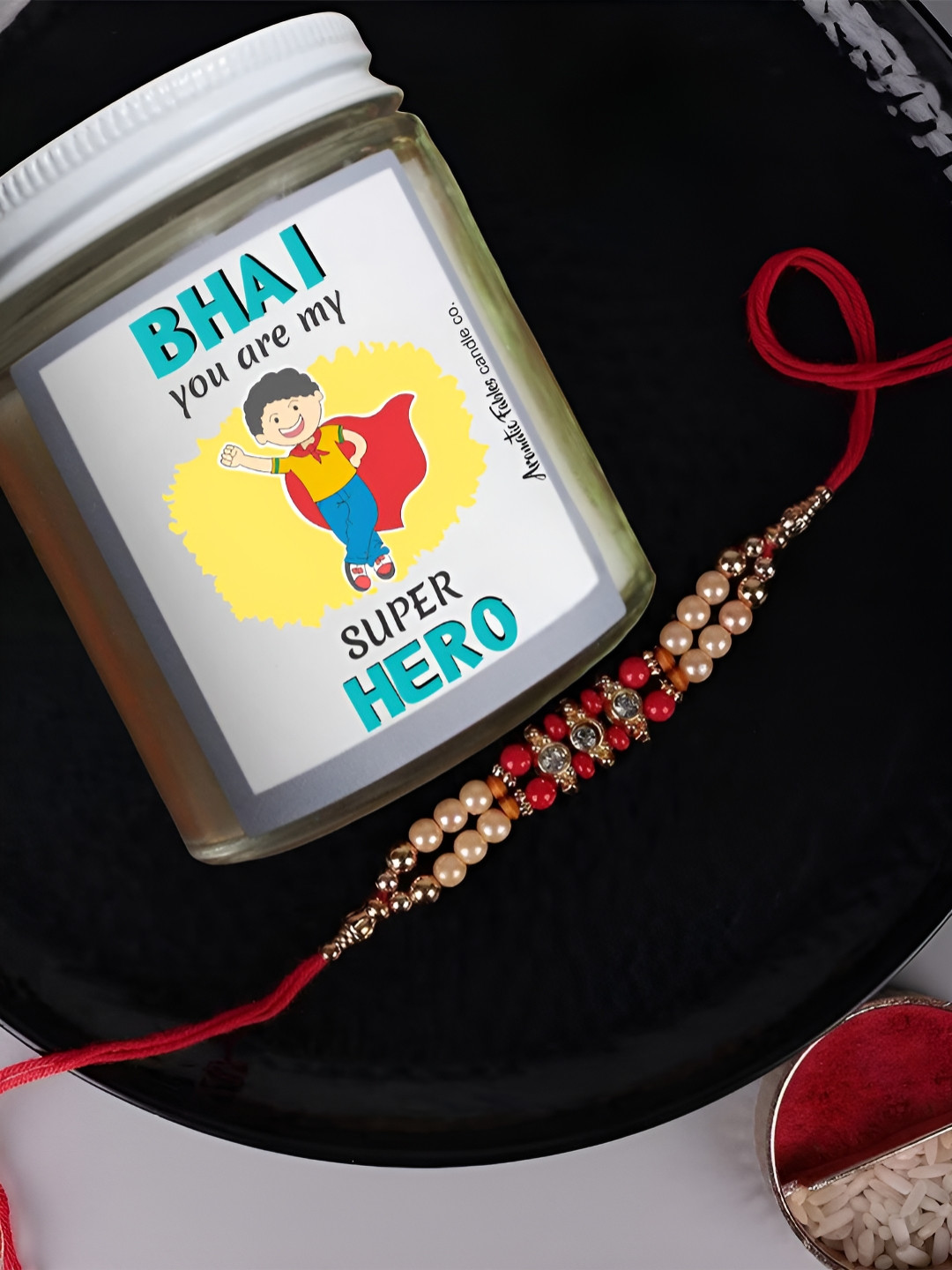 Aromatic Fables Scented Candle Tilak & Elegant Rakhi Gift Set