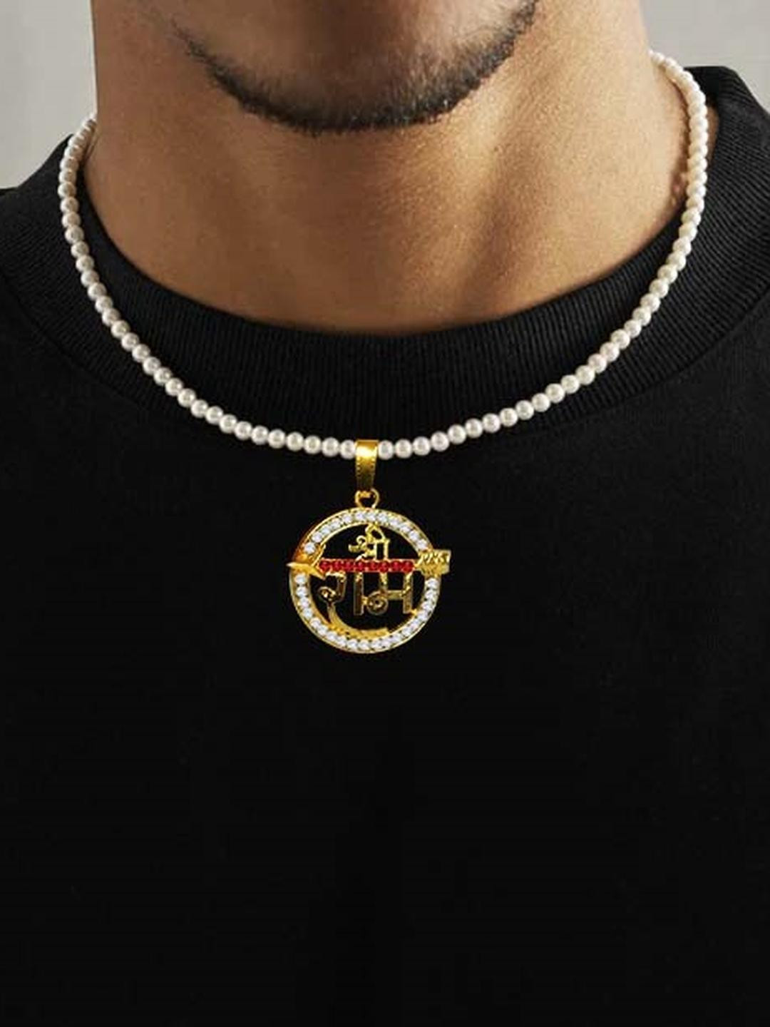 Golden Nug God Jai Shri Ram Spearpoint Long Arrow/Teer Locket Pendant Necklace