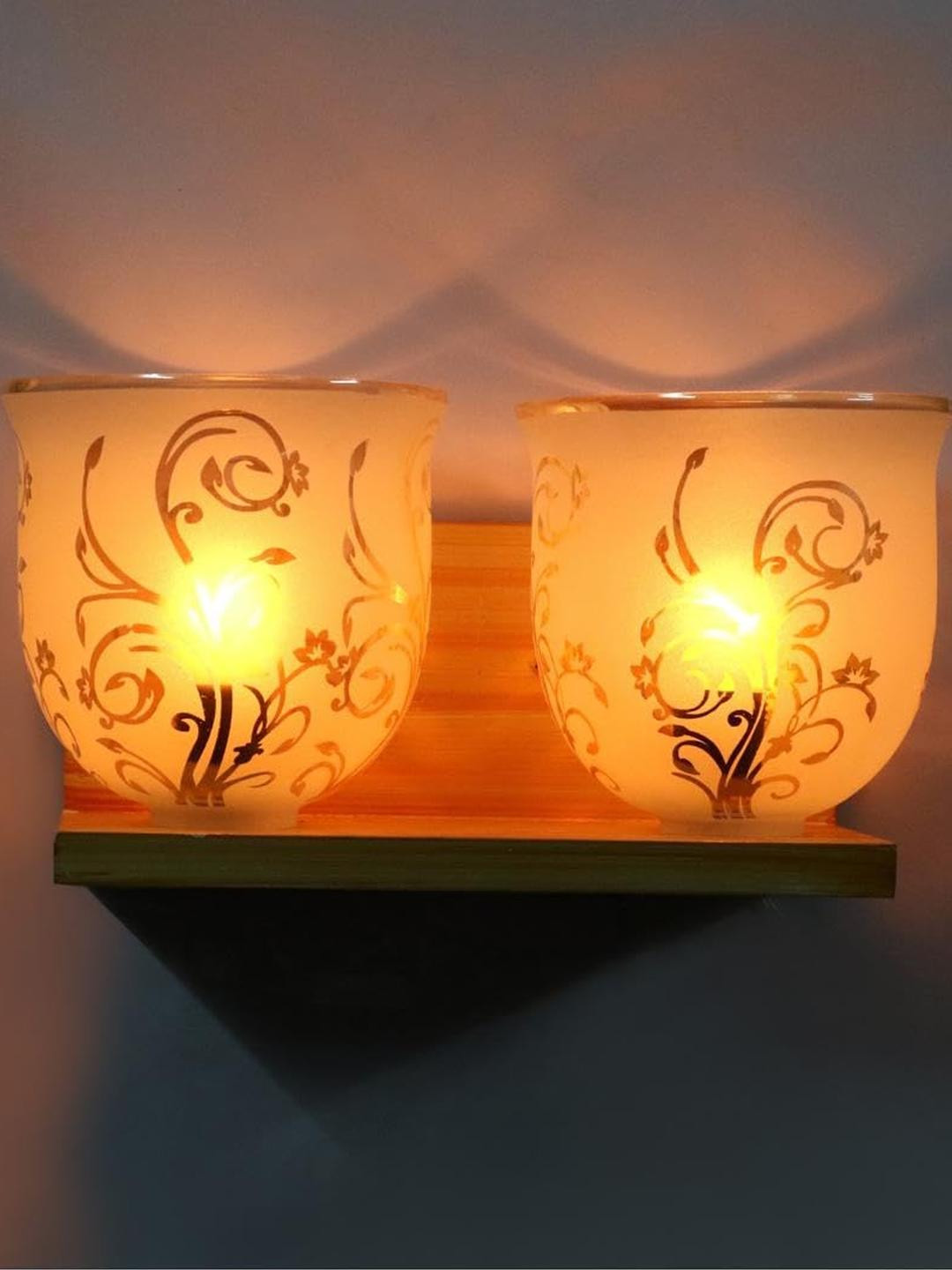 Somil Premium Designer Glass Wall / Night Lamp  Elegant & Stylish Dcor Accent for Modern Interiors, Color- Golden, White, Size:- 27 X 27 X 19 CM