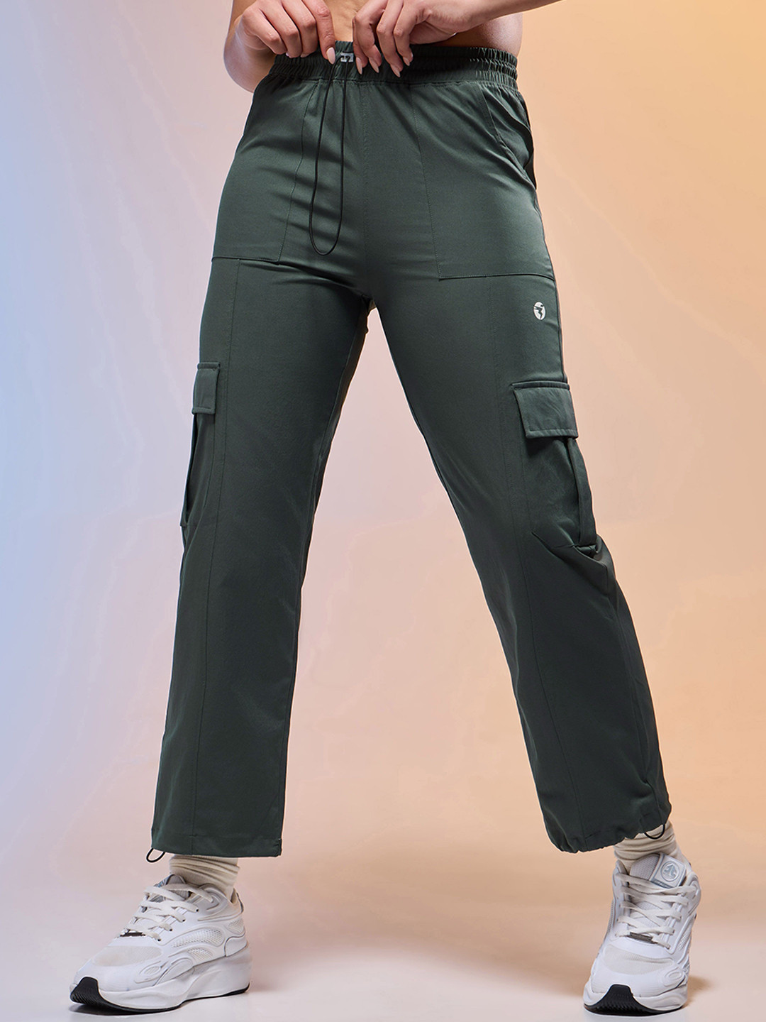 Technosport Women Slim-Fit Mid-Rise Cargo Parachute Track Pant