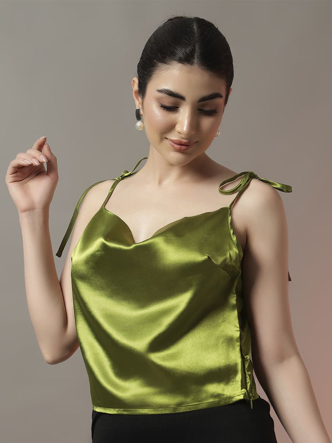 CORSICA Trend Arrest Women Cowl Neck Sheen Satin Top