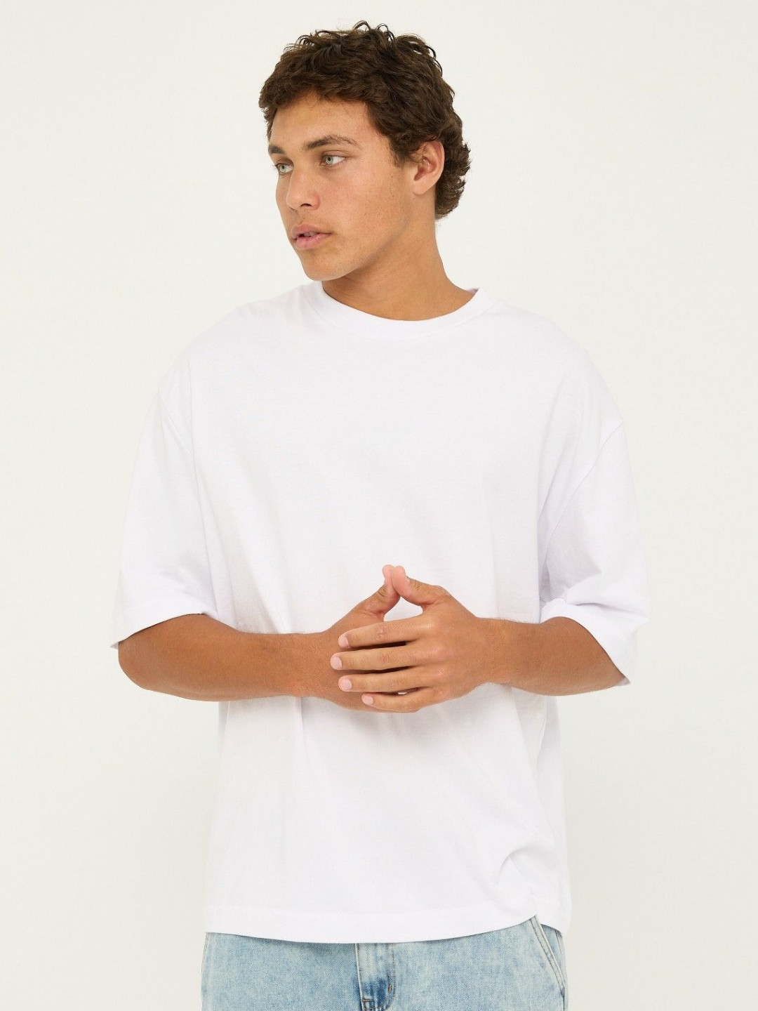 SMAN Men Self Design Solid Round Neck Oversized T-shirt